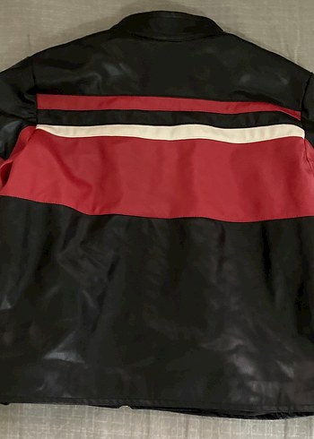 Kadın Kırmızı Siyah Deri Biker Ceket - Görsel 6