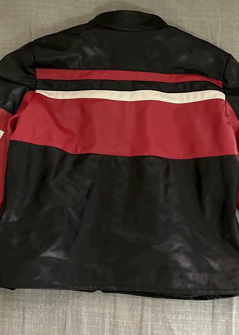 Kadın Kırmızı Siyah Deri Biker Ceket - Görsel 5