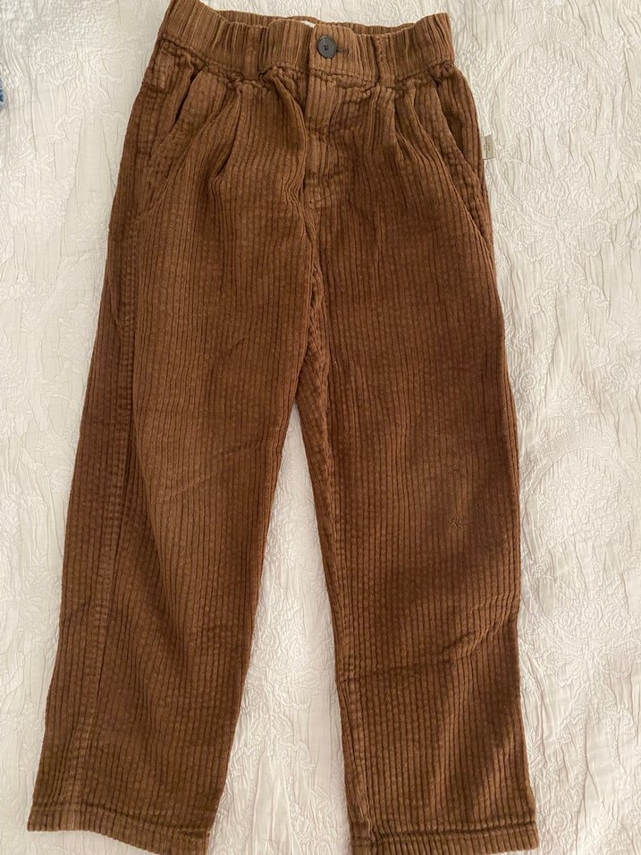 Düğmeli Kahverengi Erkek Çocuk Keten Pantolon - Görsel 5