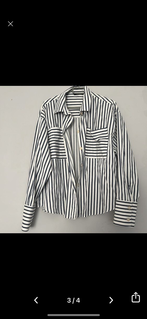 Düğmeli Çizgili Uzun Kollu Kadın Gömlek - Görsel 2