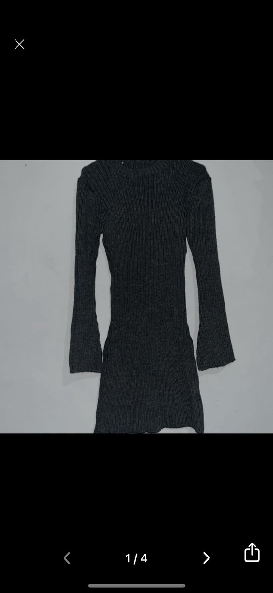 Gri Uzun Kollu Yüksek Yakalı Triko Elbise - Görsel 2