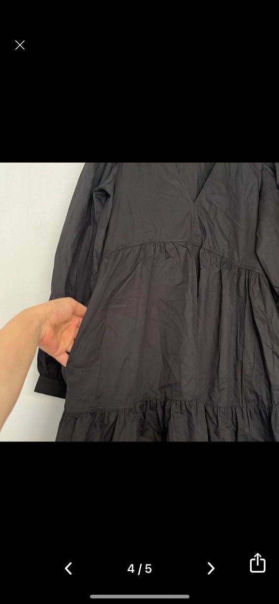 Siyah V Yakalı Midi Keten Elbise - Görsel 3