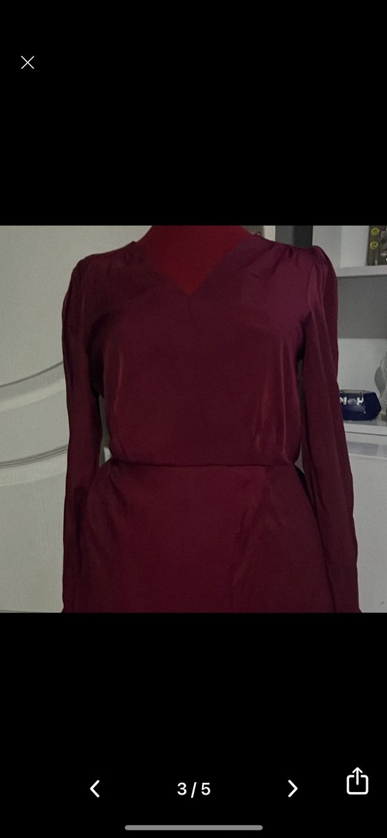 Bordo V Yakalı Drapeli Midi Kadın Elbise - Görsel 2