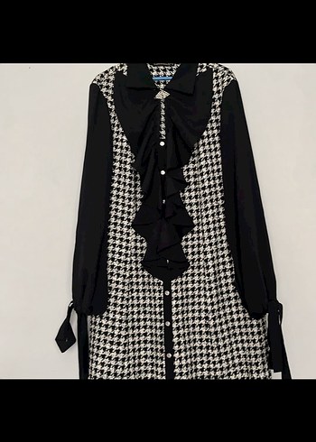 Kadın Siyah Kareli Midi elbise - Görsel 2