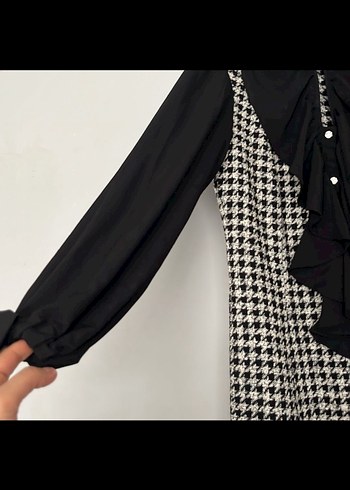 Kadın Siyah Kareli Midi elbise - Görsel 3