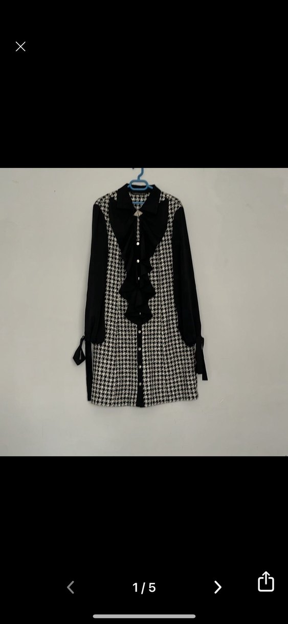 Kadın Siyah Kareli Midi elbise - Görsel 4