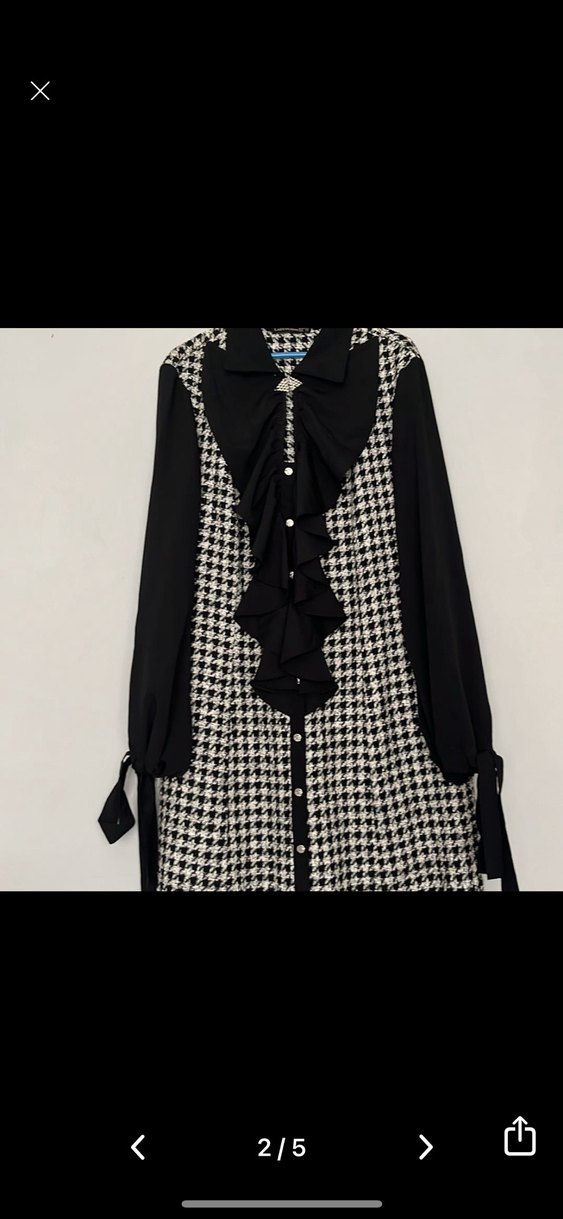 Kadın Siyah Kareli Midi elbise - Görsel 2