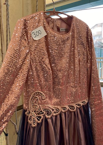 Uzun Kollu Kahverengi Bohem Abiye Elbise - Görsel 2