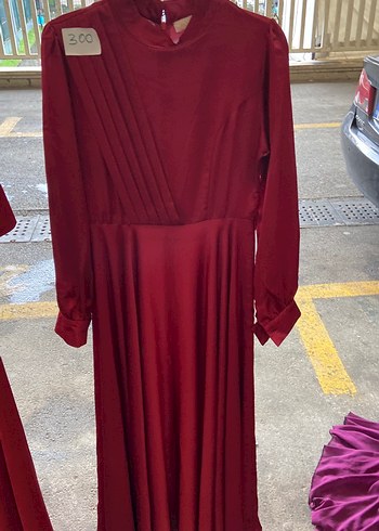 Bordo Piliseli Uzun Kollu Uzun Elbise - Görsel 3