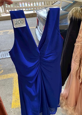 Mavi Drapeli V Yakalı Kısa Elbise - Görsel 2