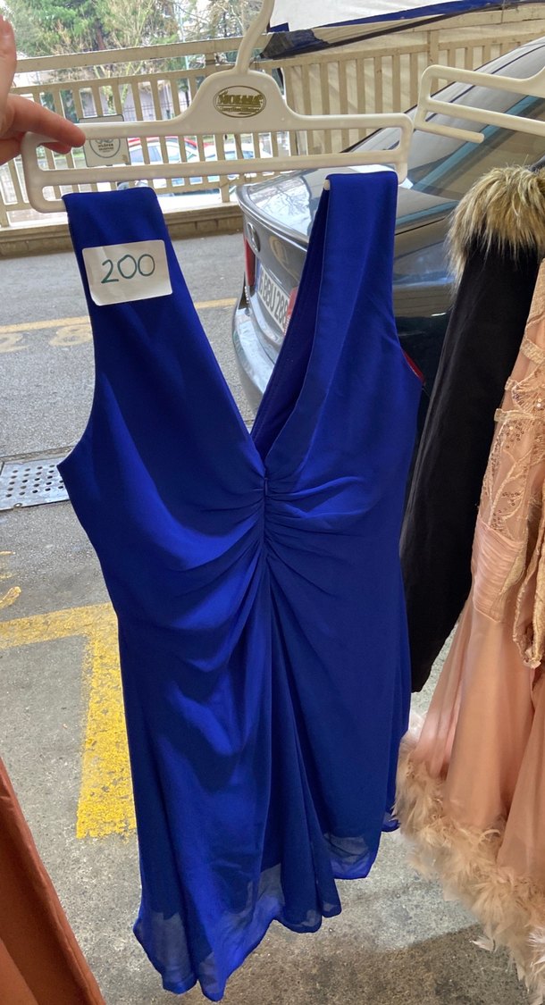 Mavi Drapeli V Yakalı Kısa Elbise - Görsel 2