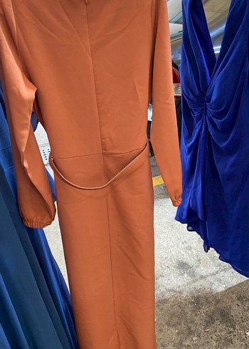 Kahverengi Kemerli Uzun Kollu Kadın Elbise - Görsel 2