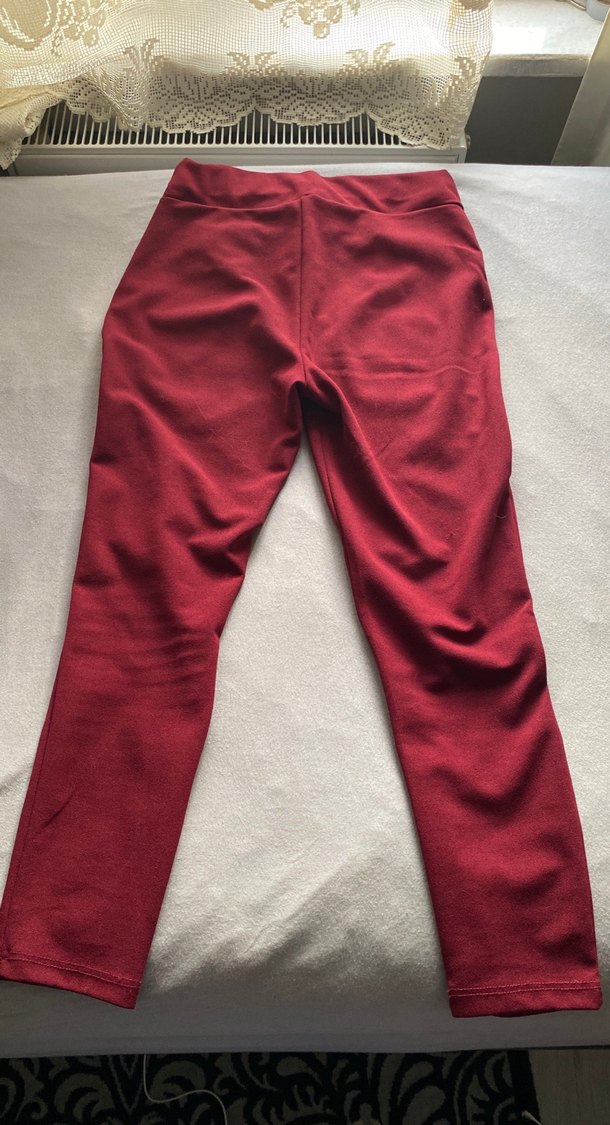 Bordo Düğmeli Kadın Kumaş Pantolon - Görsel 2