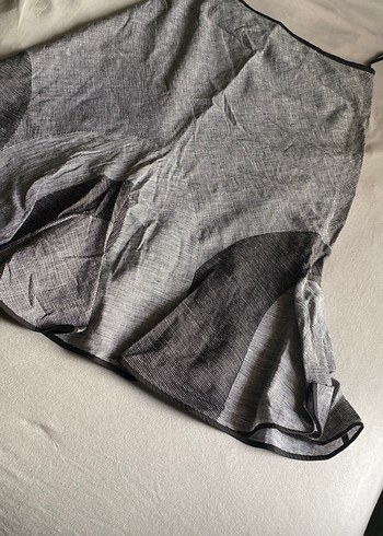 Gri Keten Piliseli Midi  etek - Görsel 3