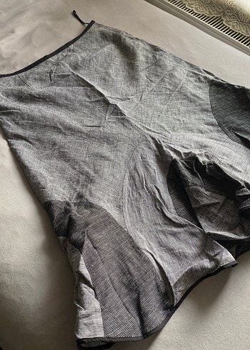 Gri Keten Piliseli Midi  etek - Görsel 2