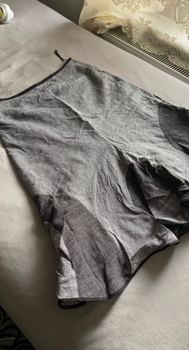 Gri Keten Piliseli Midi  etek - Görsel 2