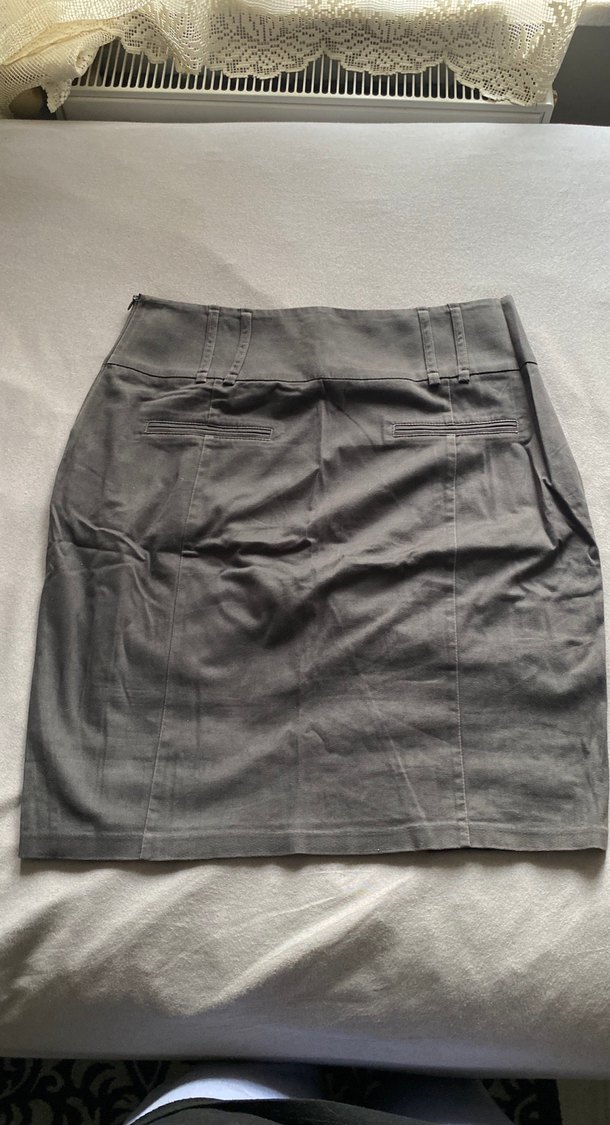 Gri Kemerli Midi Keten Etek - Görsel 2