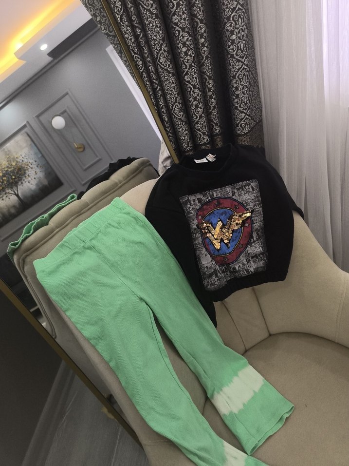 Yeşil Batik Desenli Salaş Kadın Pantolon - Görsel 5