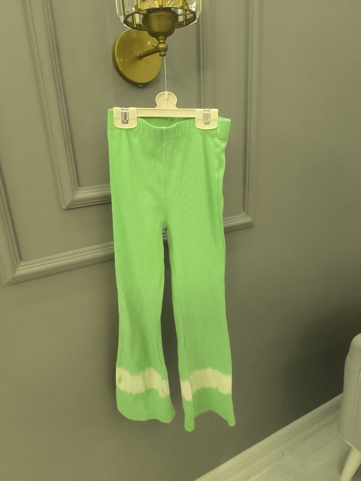 Kız Çocuk Yeşil Bağlama Desenli Triko Pantolon - Görsel 4