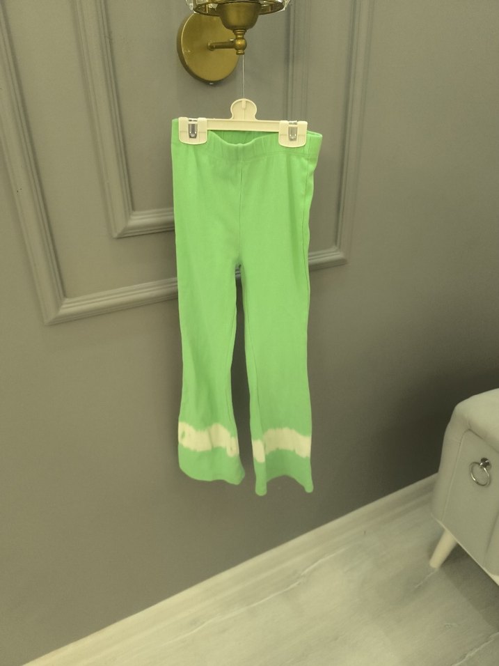Kız Çocuk Yeşil Bağlama Desenli Triko Pantolon - Görsel 2