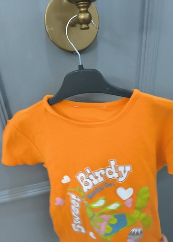 Turuncu Kız Çocuk Kısa Kollu Baskılı Tişört - Görsel 4