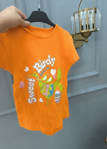 Turuncu Kız Çocuk Kısa Kollu Baskılı Tişört - Görsel 3