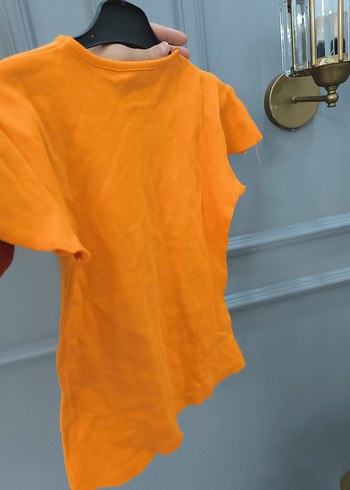 Turuncu Kız Çocuk Kısa Kollu Baskılı Tişört - Görsel 2