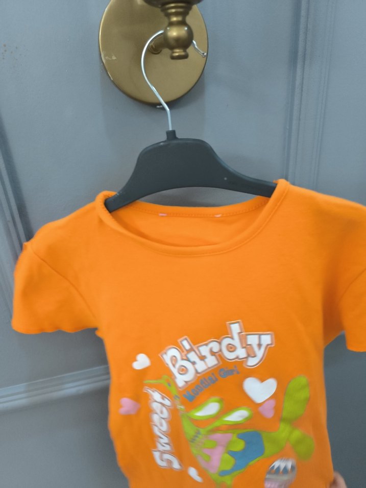 Turuncu Kız Çocuk Kısa Kollu Baskılı Tişört - Görsel 4