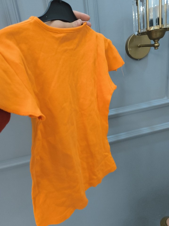 Turuncu Kız Çocuk Kısa Kollu Baskılı Tişört - Görsel 2