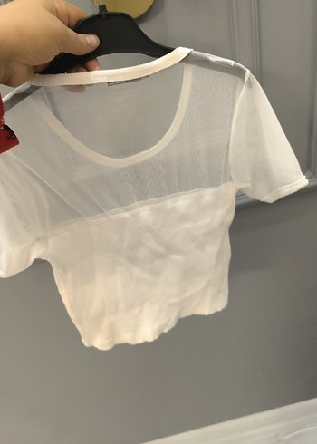 Şeffaf Üstü Baskılı Beyaz Kadın Tişört - Görsel 3