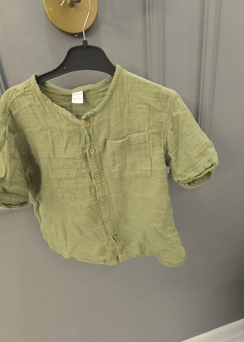 Erkek Çocuk Keten Kısa Kollu Haki Gömlek - Görsel 2