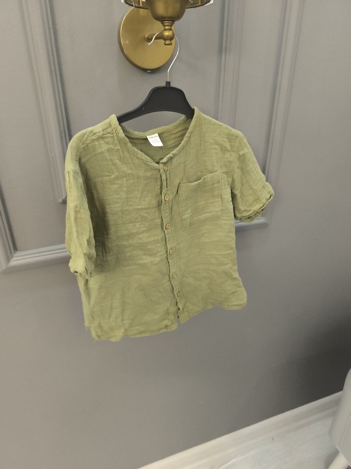 Erkek Çocuk Keten Kısa Kollu Haki Gömlek - Görsel 4