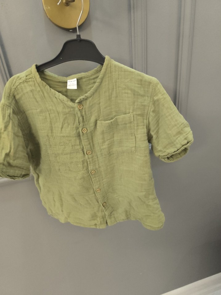 Erkek Çocuk Keten Kısa Kollu Haki Gömlek - Görsel 2