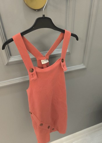 Düğmeli Pembe Kız Çocuk Askılı Elbise - Görsel 2