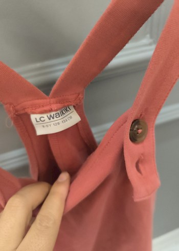 Düğmeli Pembe Kız Çocuk Askılı Elbise - Görsel 3