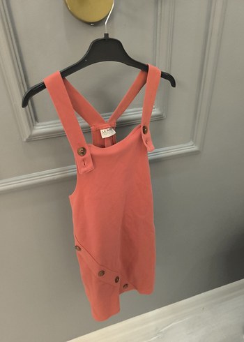 Düğmeli Pembe Kız Çocuk Askılı Elbise - Görsel 6