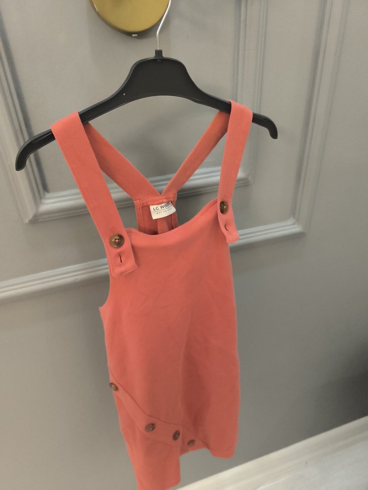 Düğmeli Pembe Kız Çocuk Askılı Elbise - Görsel 2