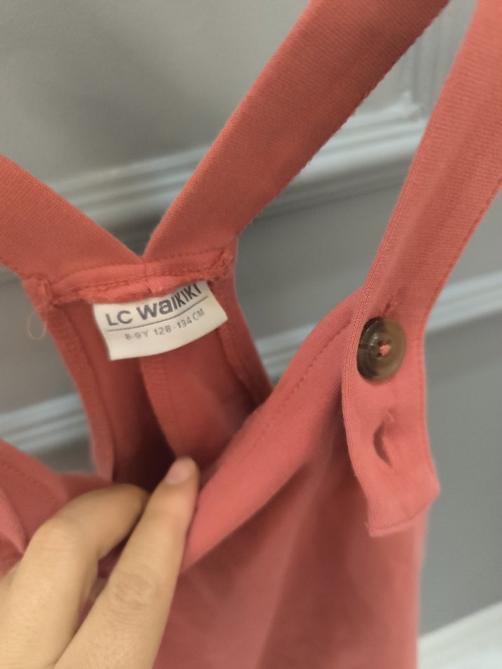 Düğmeli Pembe Kız Çocuk Askılı Elbise - Görsel 3