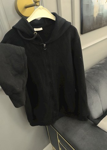Siyah Kapüşonlu Örgü erkek Ceket - Görsel 4