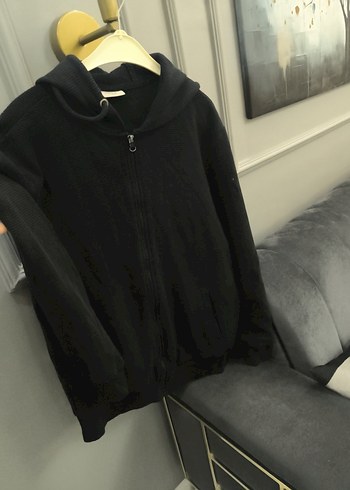 Siyah Kapüşonlu Örgü erkek Ceket - Görsel 2