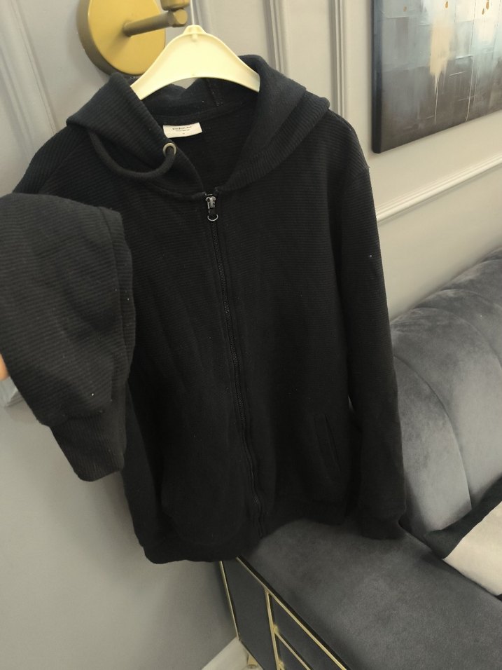 Siyah Kapüşonlu Örgü erkek Ceket - Görsel 4