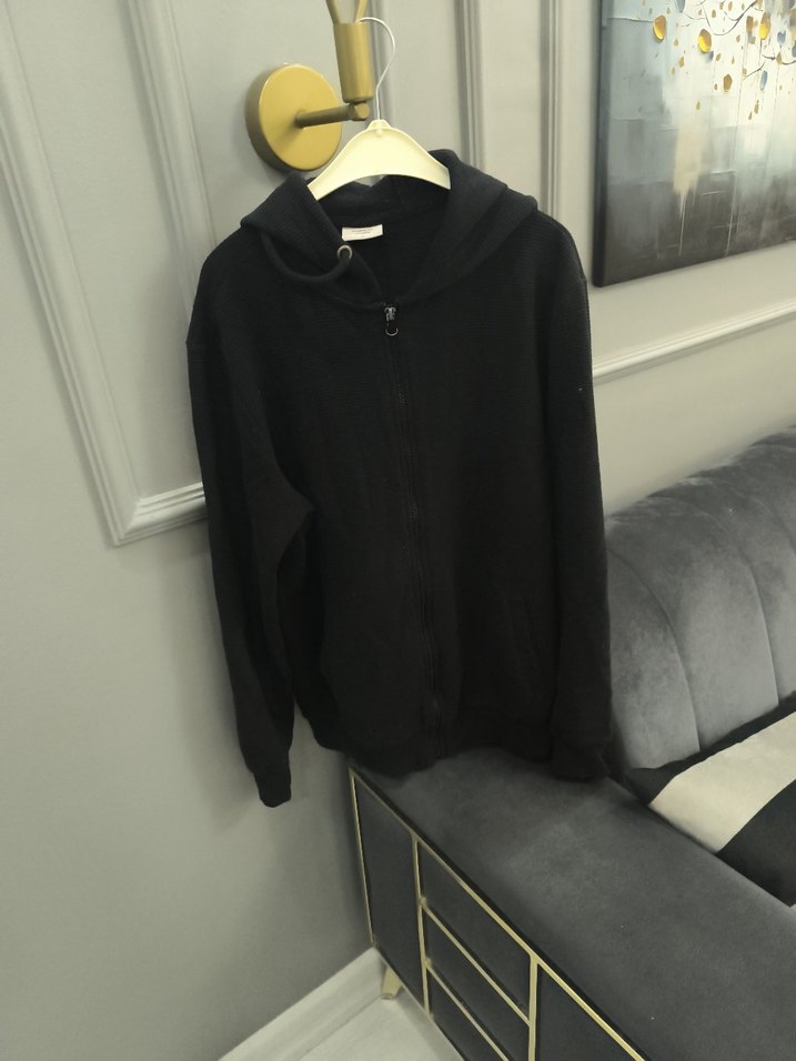 Siyah Kapüşonlu Örgü erkek Ceket - Görsel 3