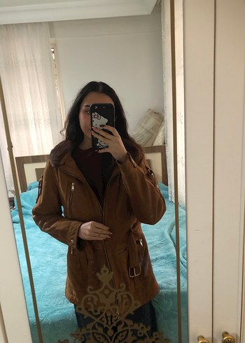 Kahverengi Süet Kürklü Kadın Deri Ceket - Görsel 4