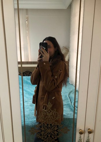 Kahverengi Süet Kürklü Kadın Deri Ceket - Görsel 5