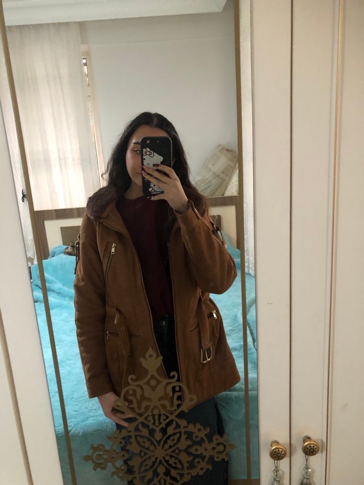 Kahverengi Süet Kürklü Kadın Deri Ceket - Görsel 3