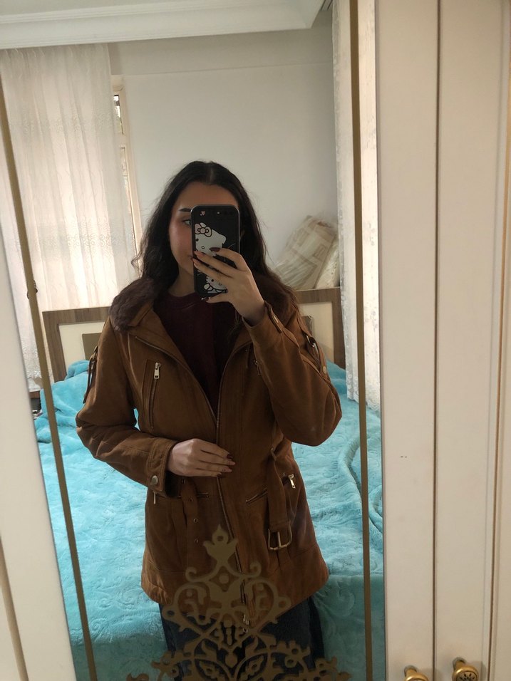 Kahverengi Süet Kürklü Kadın Deri Ceket - Görsel 4