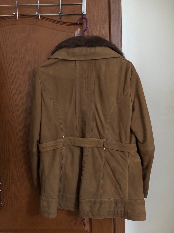 Kahverengi Süet Kürklü Kadın Deri Ceket - Görsel 2