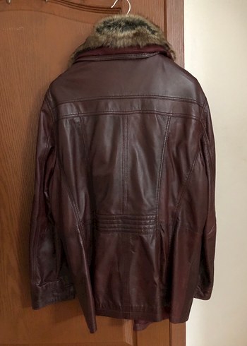 Bordo Deri Kürklü Biker Ceket - Görsel 3