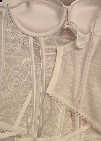 Dantelli Straplez Beyaz Jartiyer Set Gelinlik İç Çamaşırı - Görsel 6
