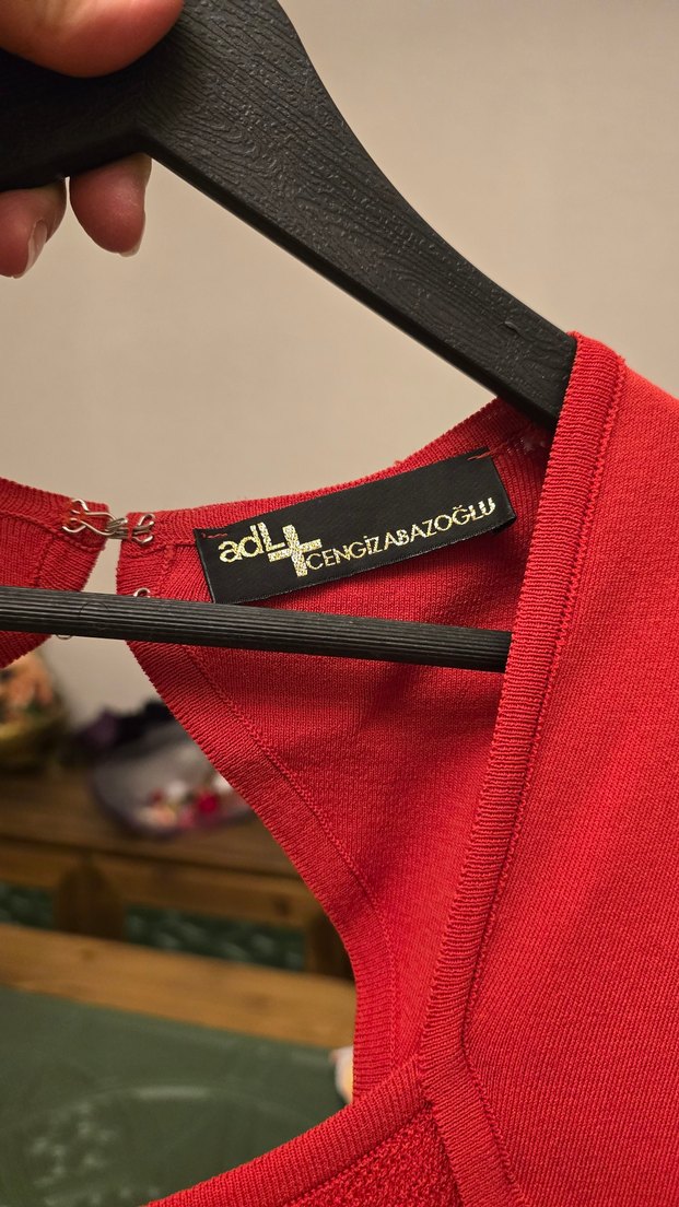 Kırmızı Triko Mini Kadın Elbise - Görsel 2